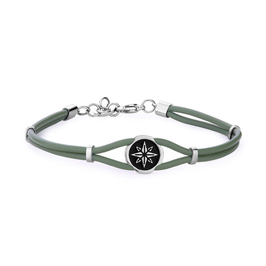 Bracciale uomo S'agapõ Panama in acciaio e gomma verde con rosa dei venti SPA28-1