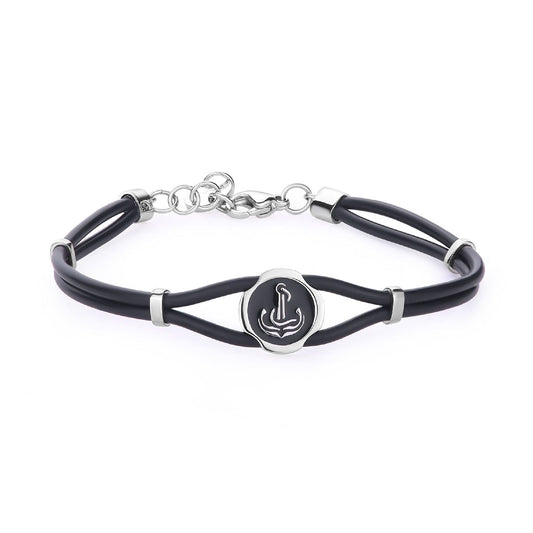 Bracciale uomo S'agapõ Panama in acciaio e gomma nero con ancora SPA31-1