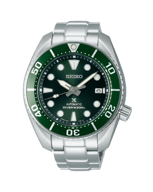 Orologio automatico manuale Seiko Prospex Mare da uomo cassa 45 mm e bracciale in acciaio quadrante verde riserva di carica 70h SPB103J1