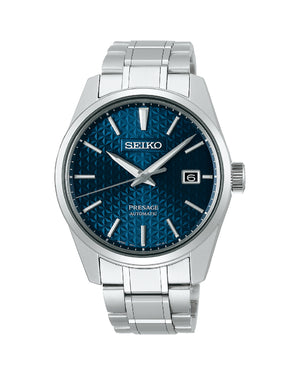 Orologio automatico Seiko Presage Sharp Edged Series da uomo cassa 39,3mm e bracciale acciaio quadrante blu riserva carica 70h SPB167J1