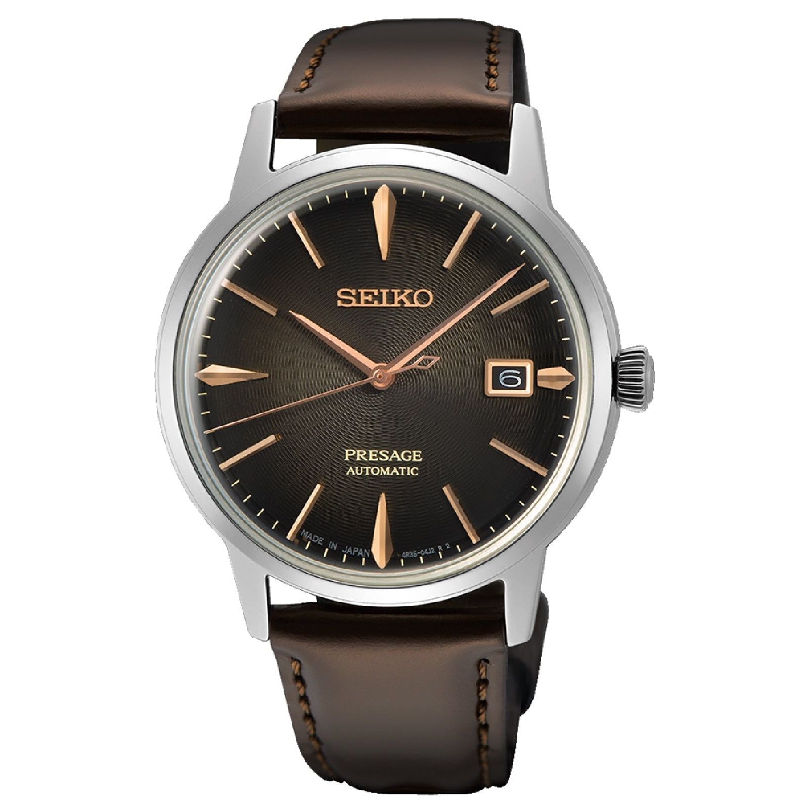 Orologio automatico Seiko Presage uomo acciaio pelle quadrante marrone JOY Gioielli