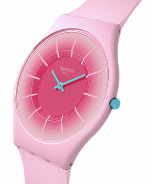 Orologio solo tempo donna Swatch Essentials con cassa 34mm biologica e cinturino in silicone rosa SS08P110