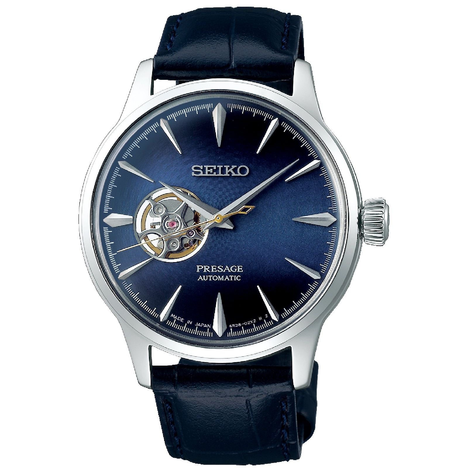 Orologio automatico Seiko Presage uomo acciaio pelle blu movimento a vista 40mm