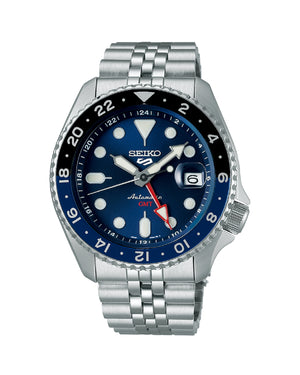 Orologio automatico manuale Seiko 5 Sports GMT SKX uomo cassa 42,5mm bracciale in acciaio quadrante blu riserva carica 41h SSK003K1