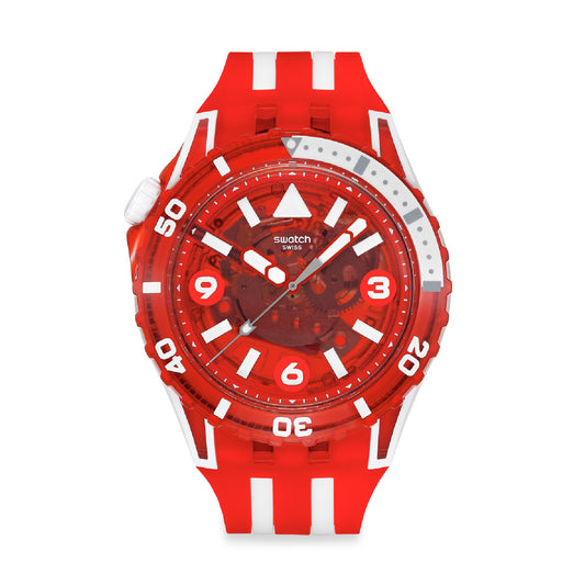 Orologio Swatch SCUBAQUA biosourced bianco rosso trasparente MISURA UNICA
