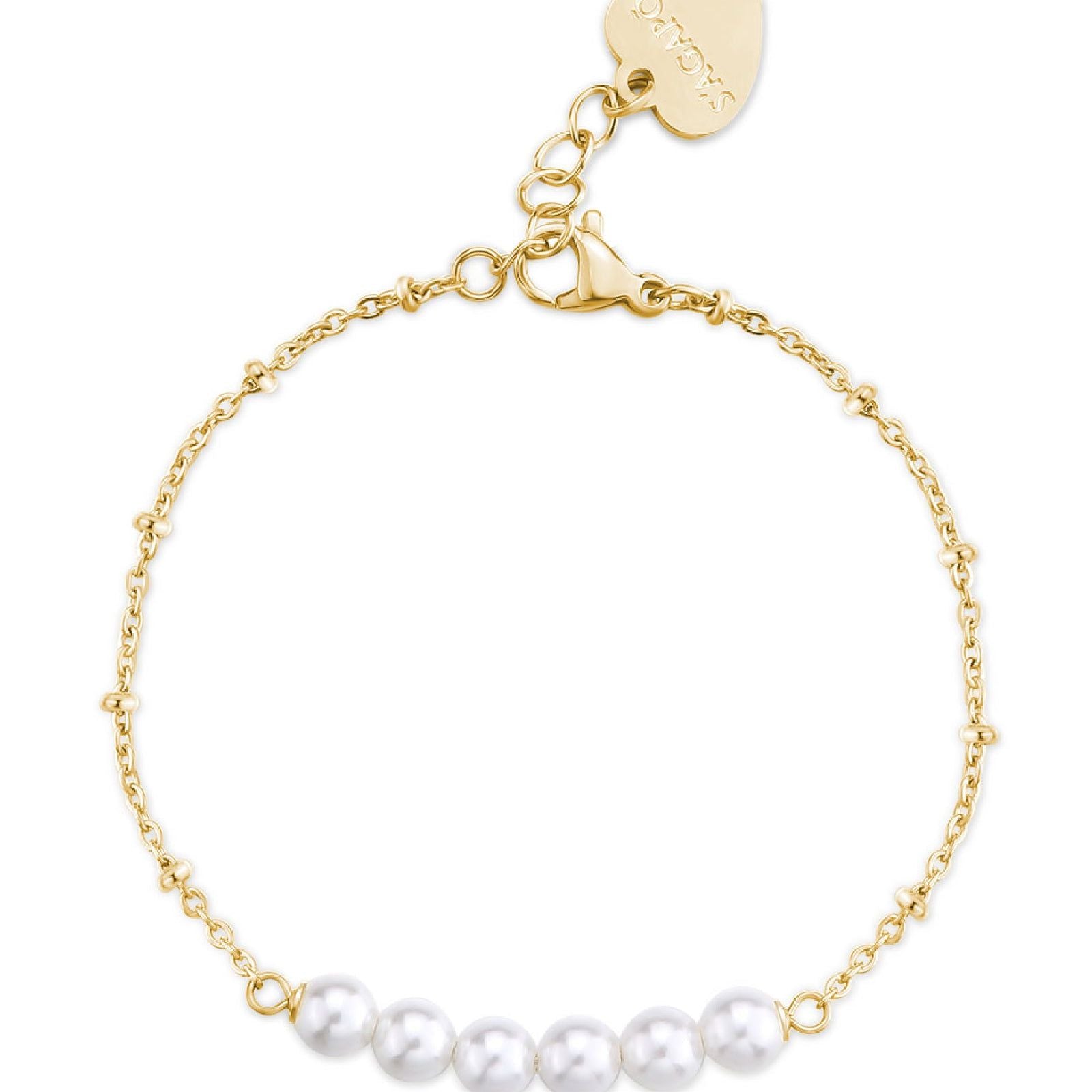 Bracciale donna S'Agapõ Wisdom in acciaio dorato con linea di perle SWI20-1