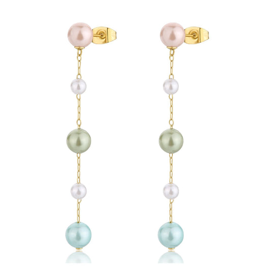 Orecchini pendenti donna S'Agapõ Wisdom in acciaio dorato con perle multicolor SWI38-1