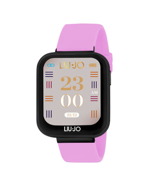 Orologio della collezione Liu Jo Smartwatch Voice da donna con cassa in alluminio di colore nero e cinturino in silicone rosa SWLJ108