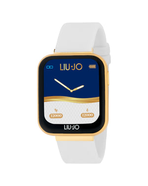 Orologio della collezione Liu Jo Smartwatch Voice da donna con cassa in alluminio di colore oro e cinturino in silicone bianco SWLJ109