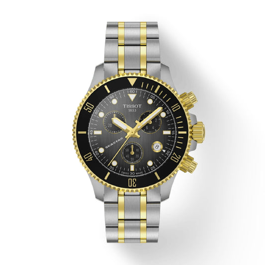 Orologio crono Tissot in acciaio bicolor con quadrante nero MISURA UNICA