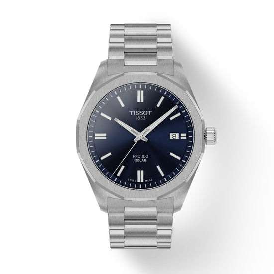 Orologio a energia solare solo tempo Tissot da uomo in acciaio con quadrante blu MISURA UNICA