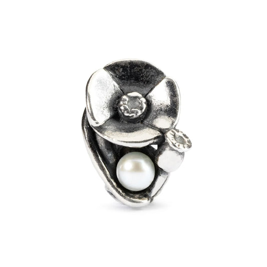 Beads da donna Trollbeads in argento papavero con perla MISURA UNICA