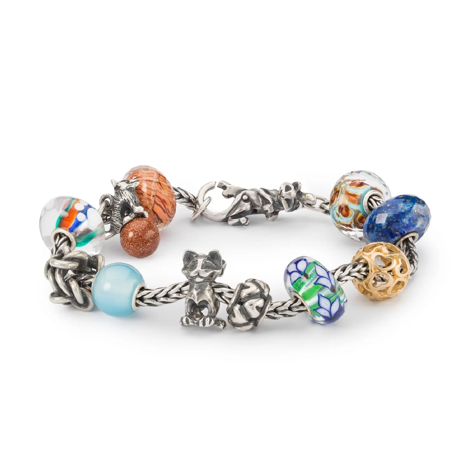 Beads da donna Trollbeads in argento con gatto e cuore MISURA UNICA
