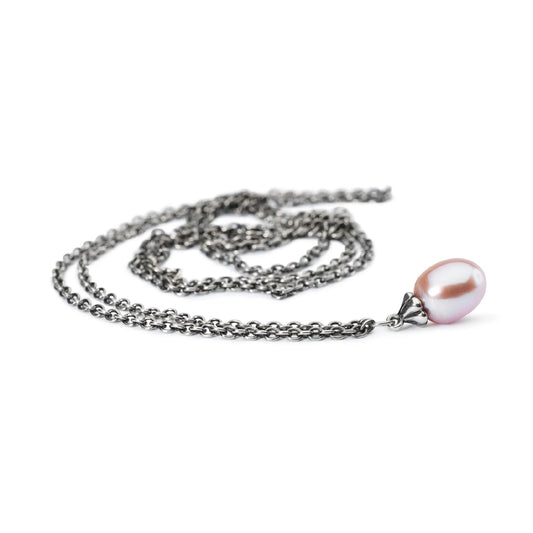 Collana 90 cm Trollbeads in argento con perla rosa finale MISURA UNICA