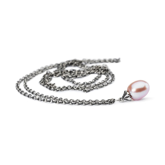 Collana 110 cm Trollbeads in argento con perla rosa finale MISURA UNICA