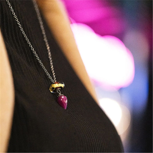 Collana 90 cm Trollbeads in argento con pietra rubino MISURA UNICA