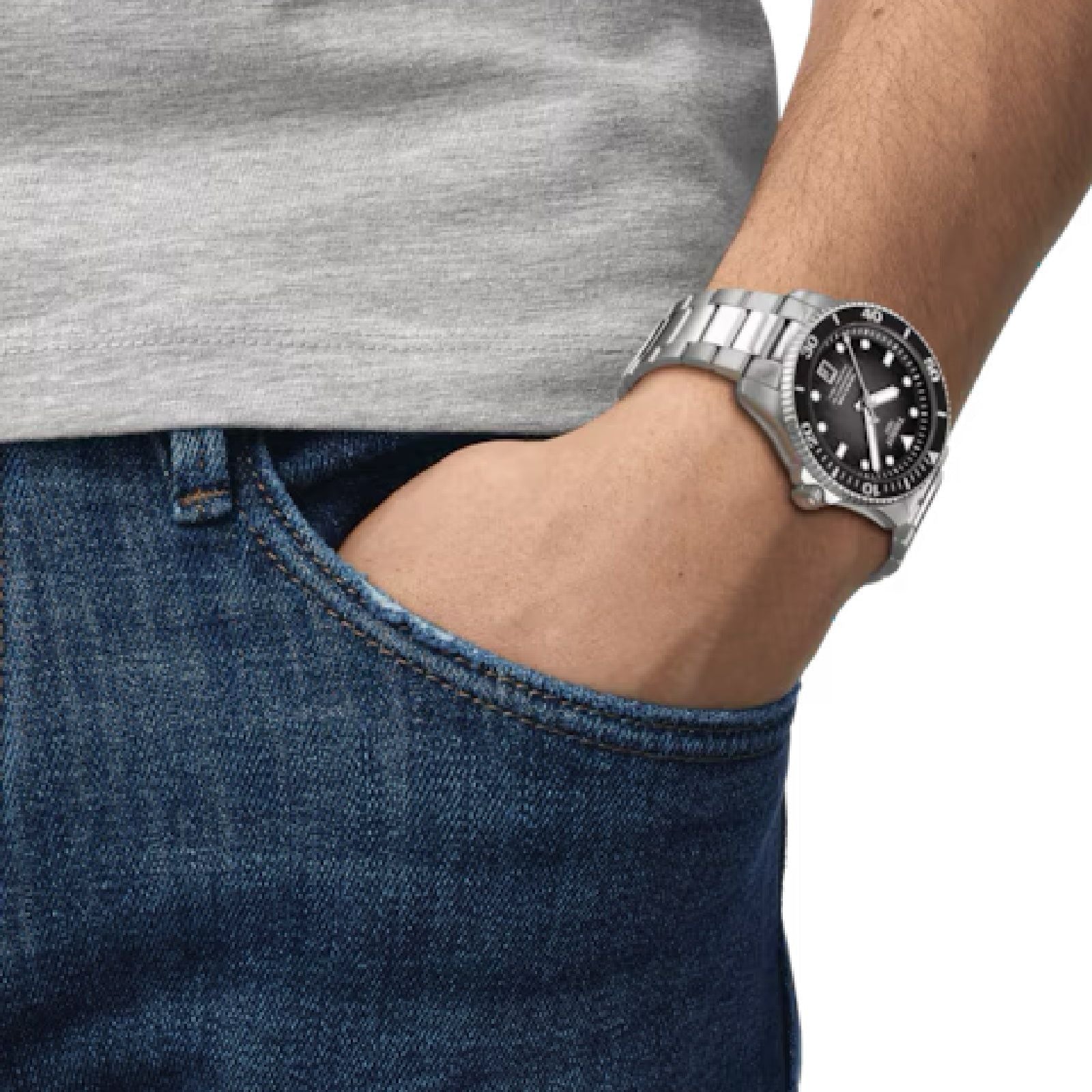 Orologio automatico uomo Tissot T-Sport in acciaio quadrante grigio 40 mm T1208071105100-5