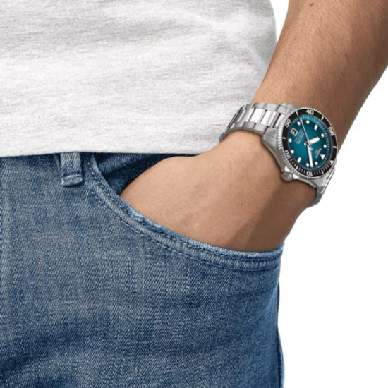 Orologio automatico uomo Tissot T-Sport in acciaio quadrante turchese 40 mm T1208071109100-5