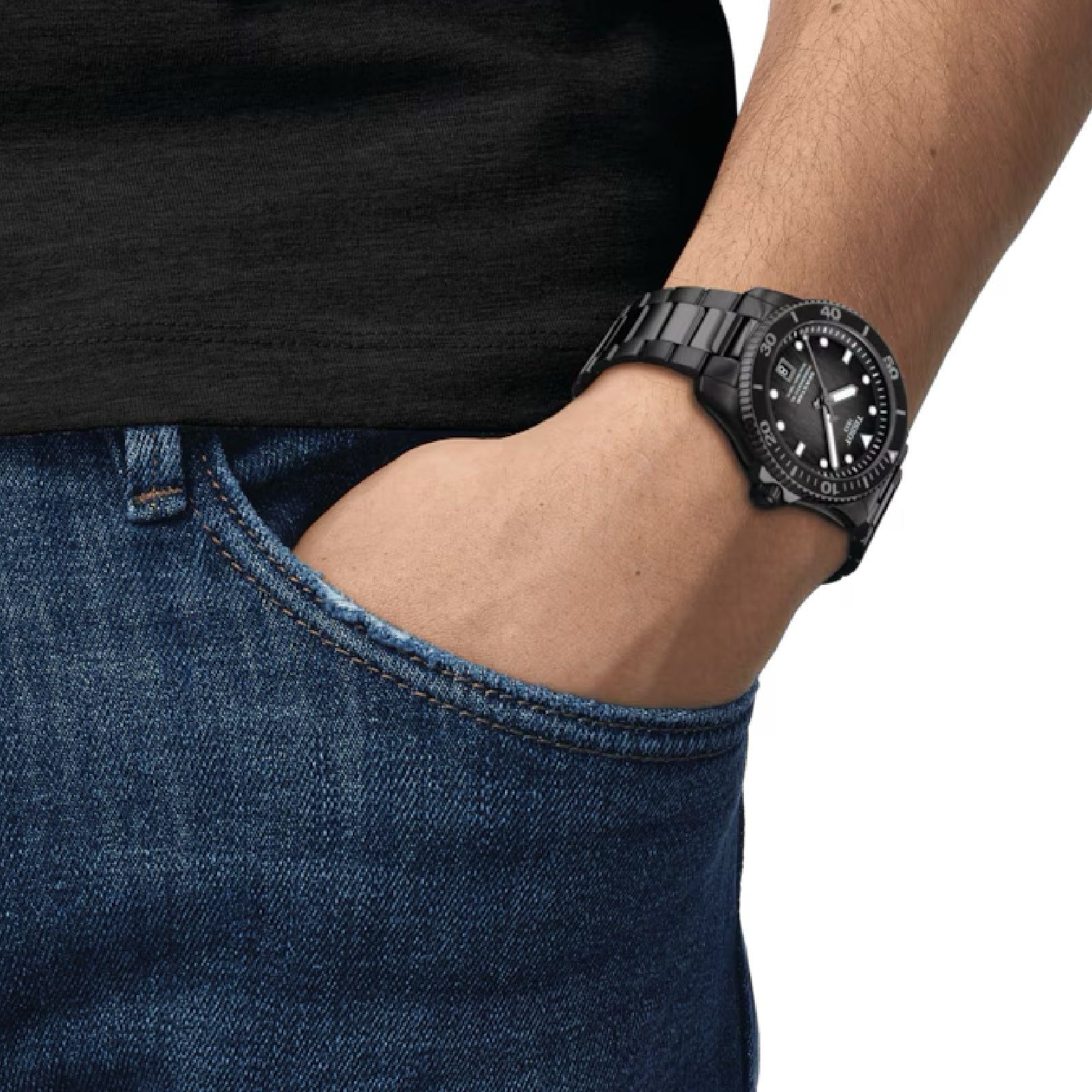 Orologio automatico uomo Tissot T-Sport in acciaio nero quadrante nero 40 mm T1208073305100-5