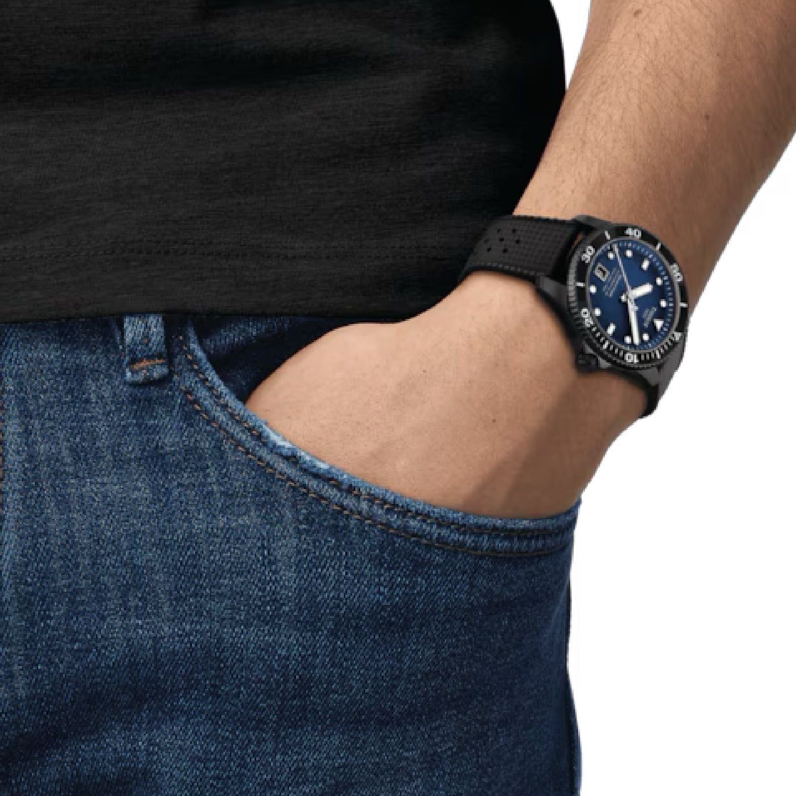 Orologio automatico uomo Tissot T-Sport in acciaio e gomma nera 40 mm T1208073704100-5