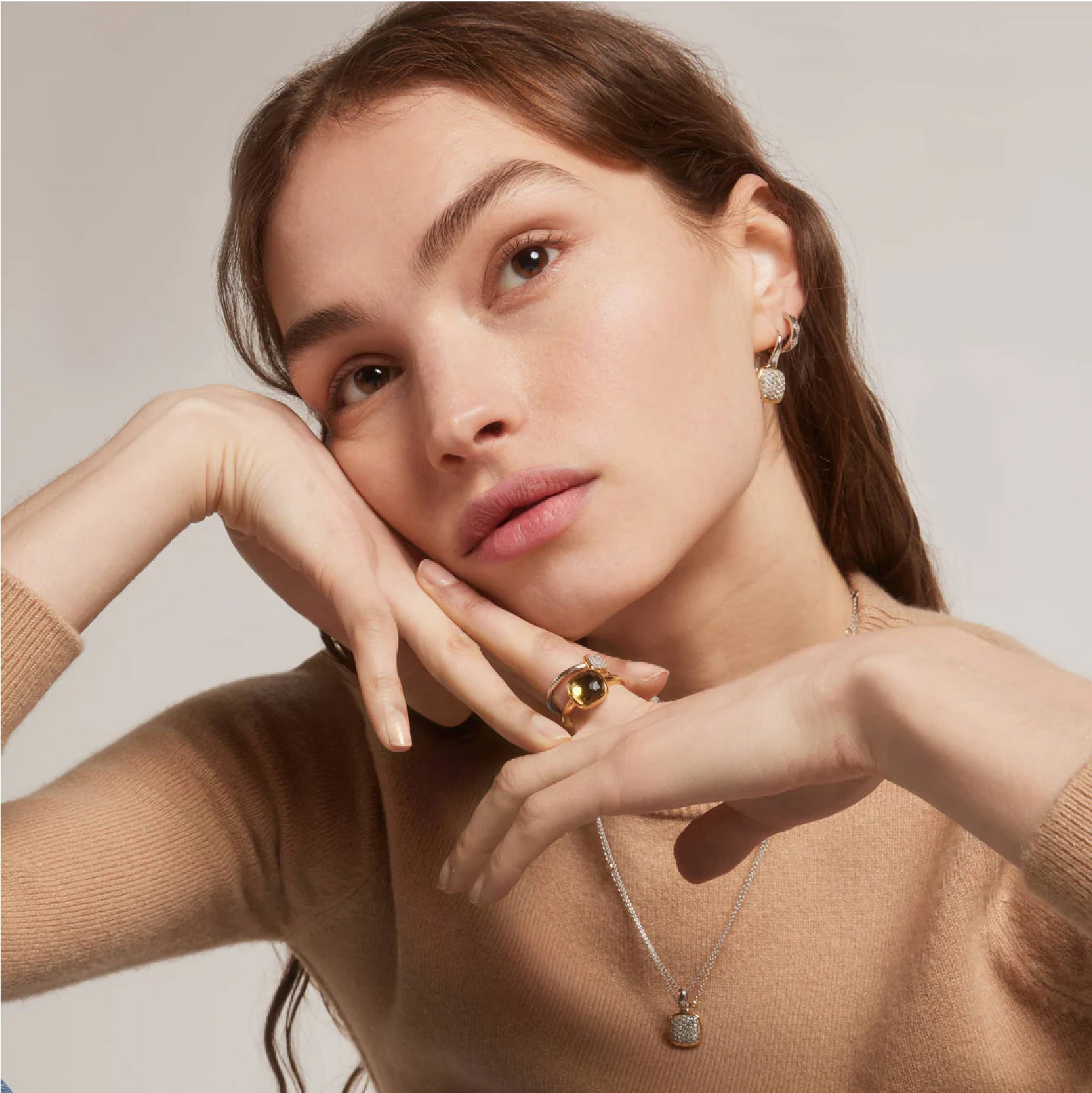 Collana con pendente TI SENTO Milano in argento bicolor e pavé MISURA UNICA