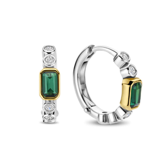 Orecchini a cerchio TI SENTO Milano in argento con zircone verde MISURA UNICA