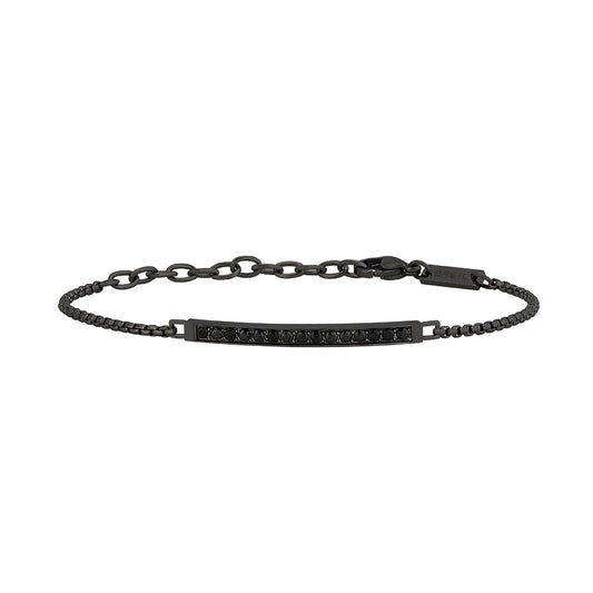 Bracciale uomo Breil Light Row acciaio nero con targa e zirconi neri TJ3519-1
