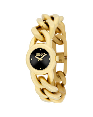 Orologio solo tempo Liu Jo New Glam da donna in acciaio oro con cassa nera di 25 mm e bracciale con maglie spesse TLJ2263