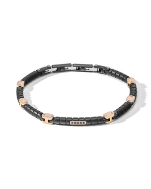 Bracciale catena Comete Module da uomo in acciaio con trattamento pvd nero e oro rosa con diamanti neri da 0,025 carati UBR1157