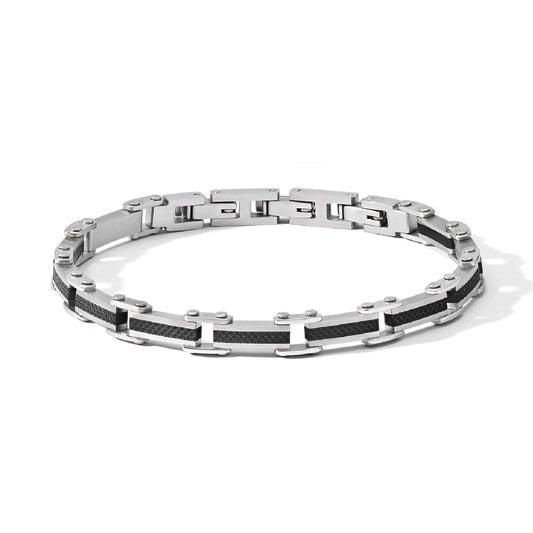 Bracciale uomo Comete Texture in acciaio nero maglie piatte e zircone UBR1196-1