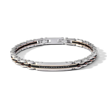 Bracciale uomo Comete Costellation in acciaio con linea nera e zirconi neri UBR1203-1