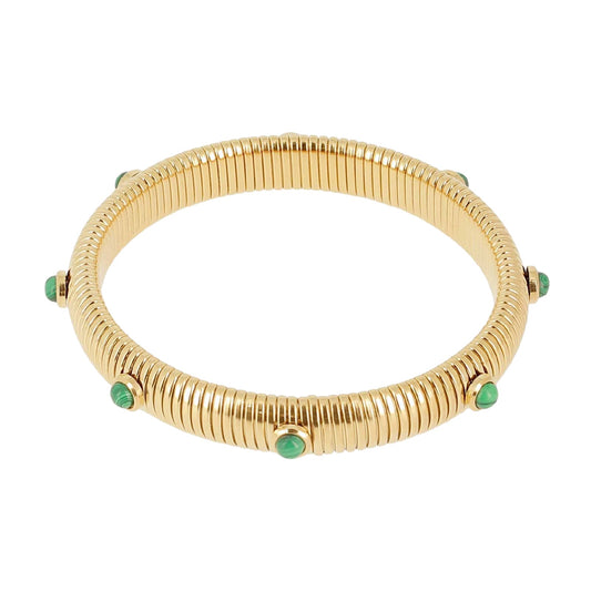 Bracciale rigido ZAG Bijoux acciaio dorato con pietre verdi Rigido