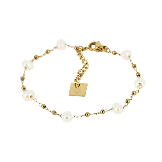 Bracciale catena ZAG Bijoux in acciaio dorato con perline Regolabile 15-18 cm
