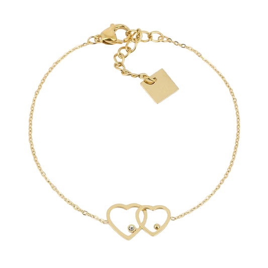 Bracciale ZAG Bijoux in acciaio dorato con doppio cuore Regolabile 15-18 cm