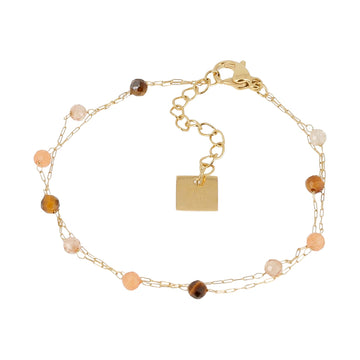 Bracciale multifilo ZAG Bijoux acciaio oro pietre rosate Regolabile 15-18 cm