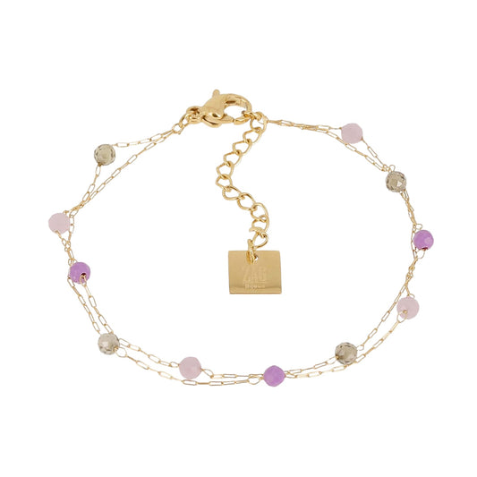 Bracciale multifilo ZAG Bijoux acciaio oro pietre viola Regolabile 15-18 cm