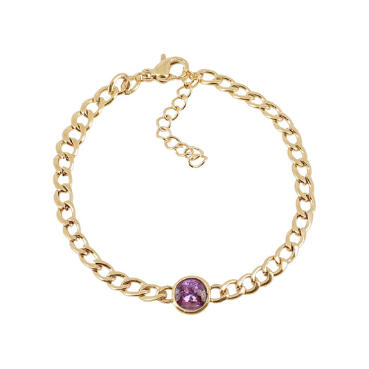 Bracciale catena con zircone viola ZAG Bijoux acciaio dorato Regolabile 15-18 cm