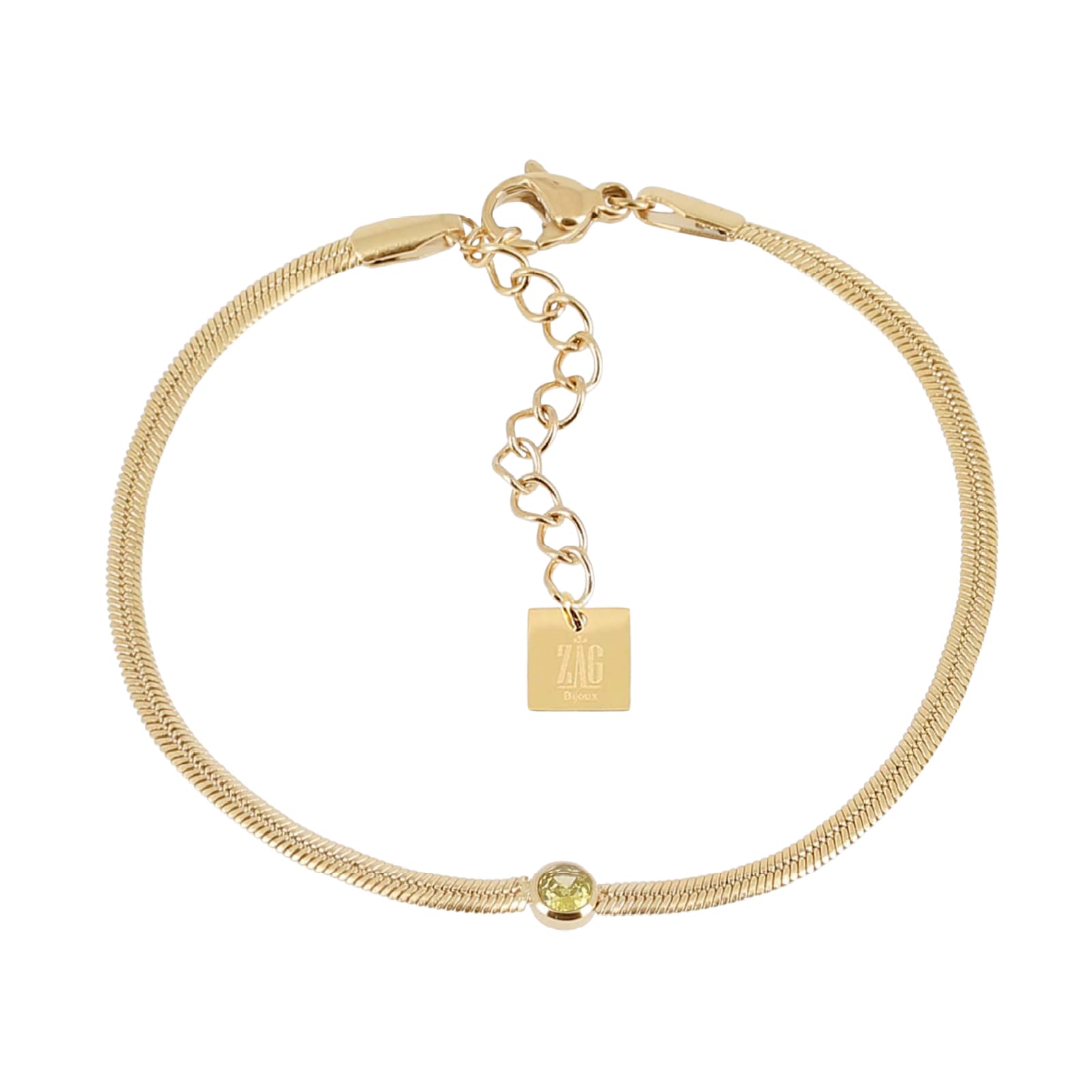 Bracciale catena ZAG Bijoux acciaio oro zircone verde chiaro Regolabile 15-18 cm