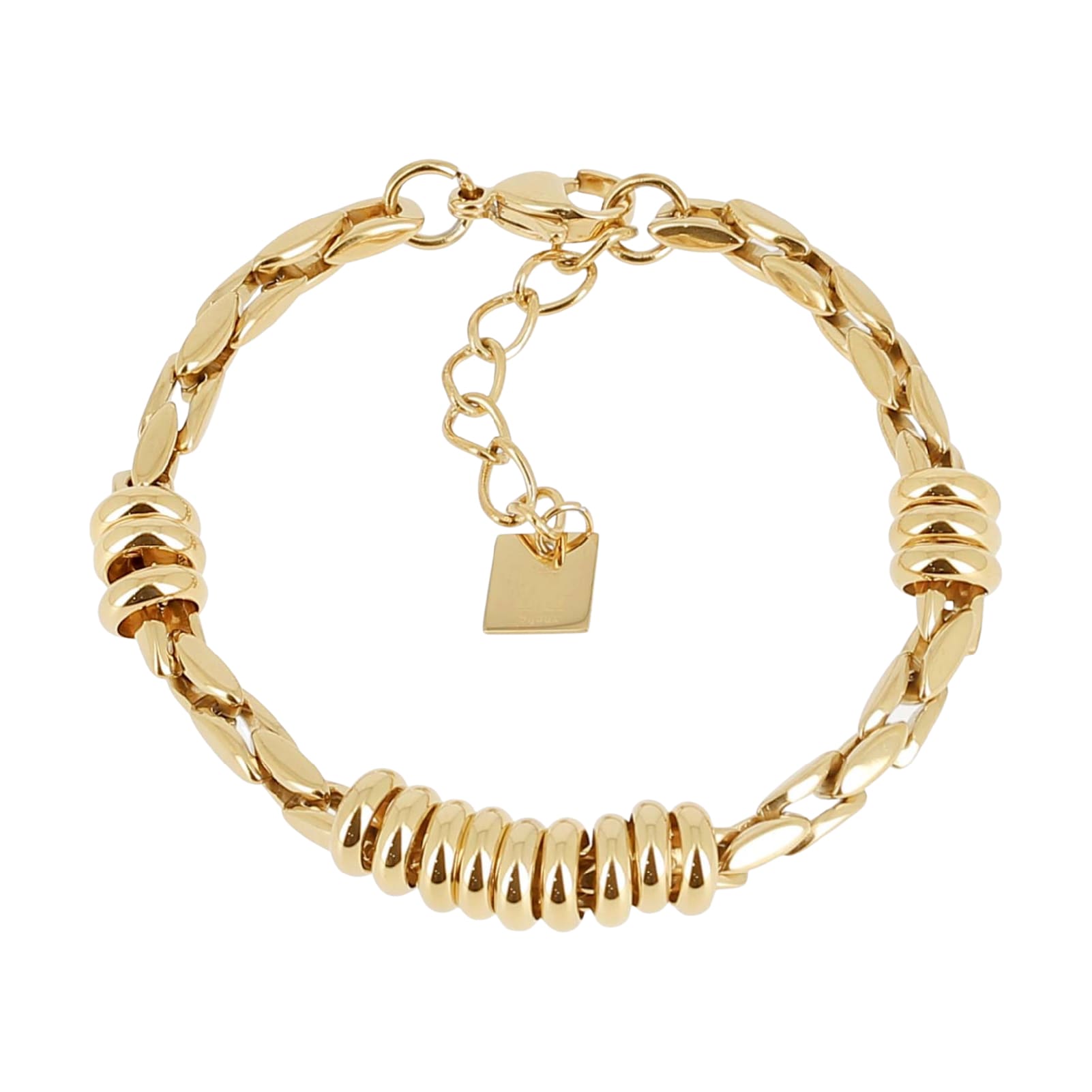 Bracciale catena ZAG Bijoux acciaio oro e cerchietti dorati Regolabile 16-19 cm
