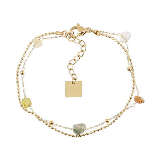 Bracciale multifilo ZAG Bijoux acciaio oro pietre toni verdi Regolabile 15-18 cm