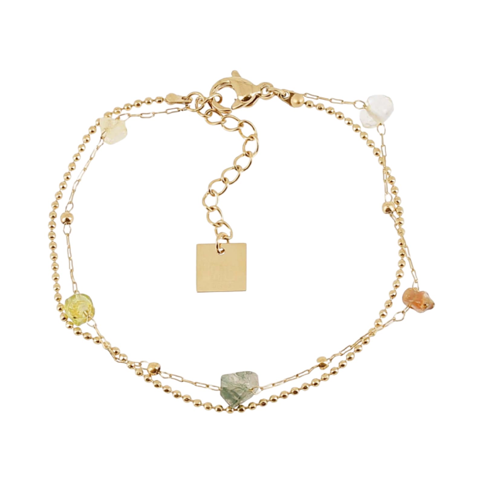 Bracciale multifilo ZAG Bijoux acciaio oro pietre toni verdi Regolabile 15-18 cm