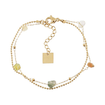 Bracciale multifilo ZAG Bijoux acciaio oro pietre toni verdi Regolabile 15-18 cm