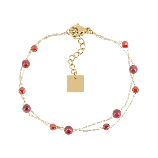 Bracciale multifilo ZAG Bijoux acciaio oro con pietre granato Regolabile 15-18 cm