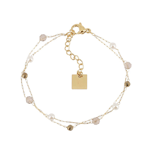 Bracciale multifilo ZAG Bijoux acciaio oro perle labradorite Regolabile 15-18 cm