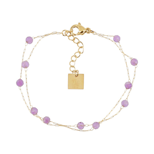 Bracciale multifilo ZAG Bijoux acciaio dorato con ametista Regolabile 15-18 cm