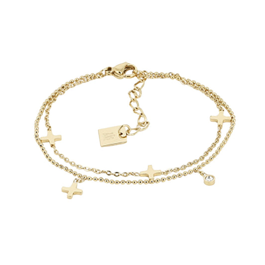 Bracciale multi catena ZAG Bijoux acciaio dorato con croci Regolabile 15-18 cm