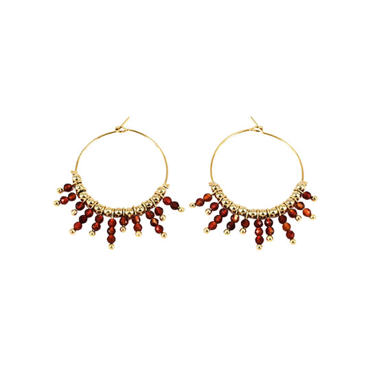 Orecchini cerchio ZAG Bijoux acciaio sfere oro pietre rosse MISURA UNICA