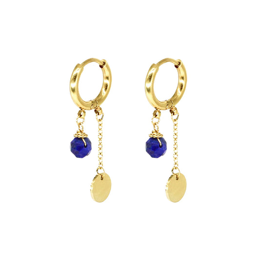 Orecchini cerchio ZAG Bijoux acciaio oro con lapislazzuli MISURA UNICA