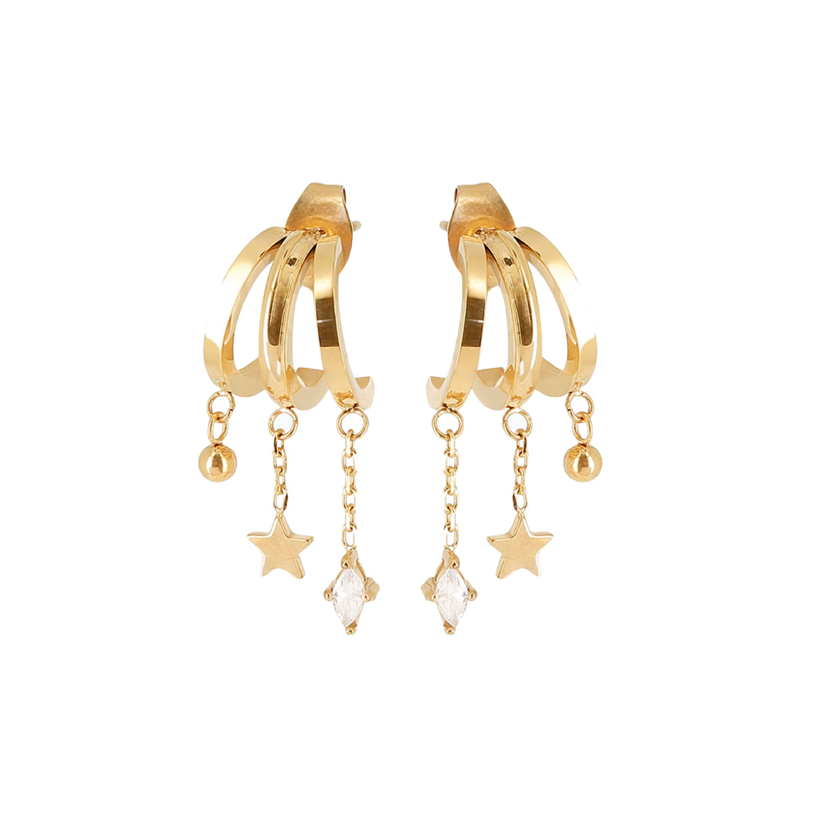 Orecchini pendenti ZAG Bijoux acciaio oro stelle e zirconi MISURA UNICA