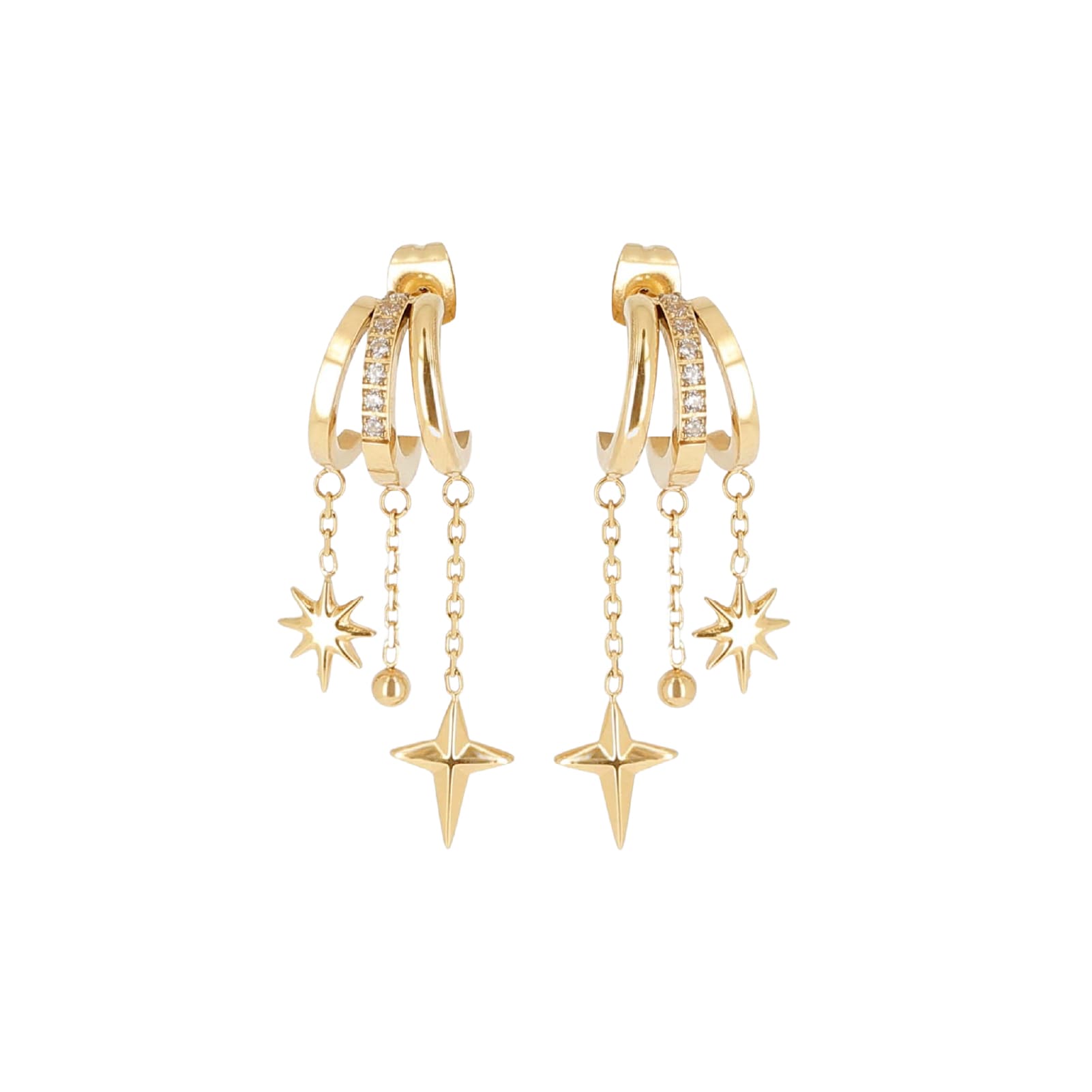 Orecchini pendenti ZAG Bijoux in acciaio dorato con stelle MISURA UNICA